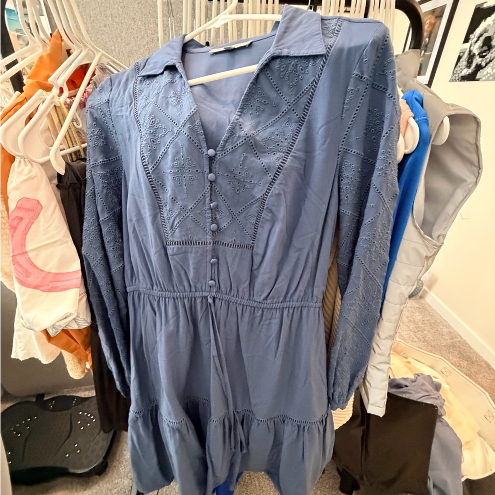 Daniel Rainn Slate Blue Embroidered Midi Dress